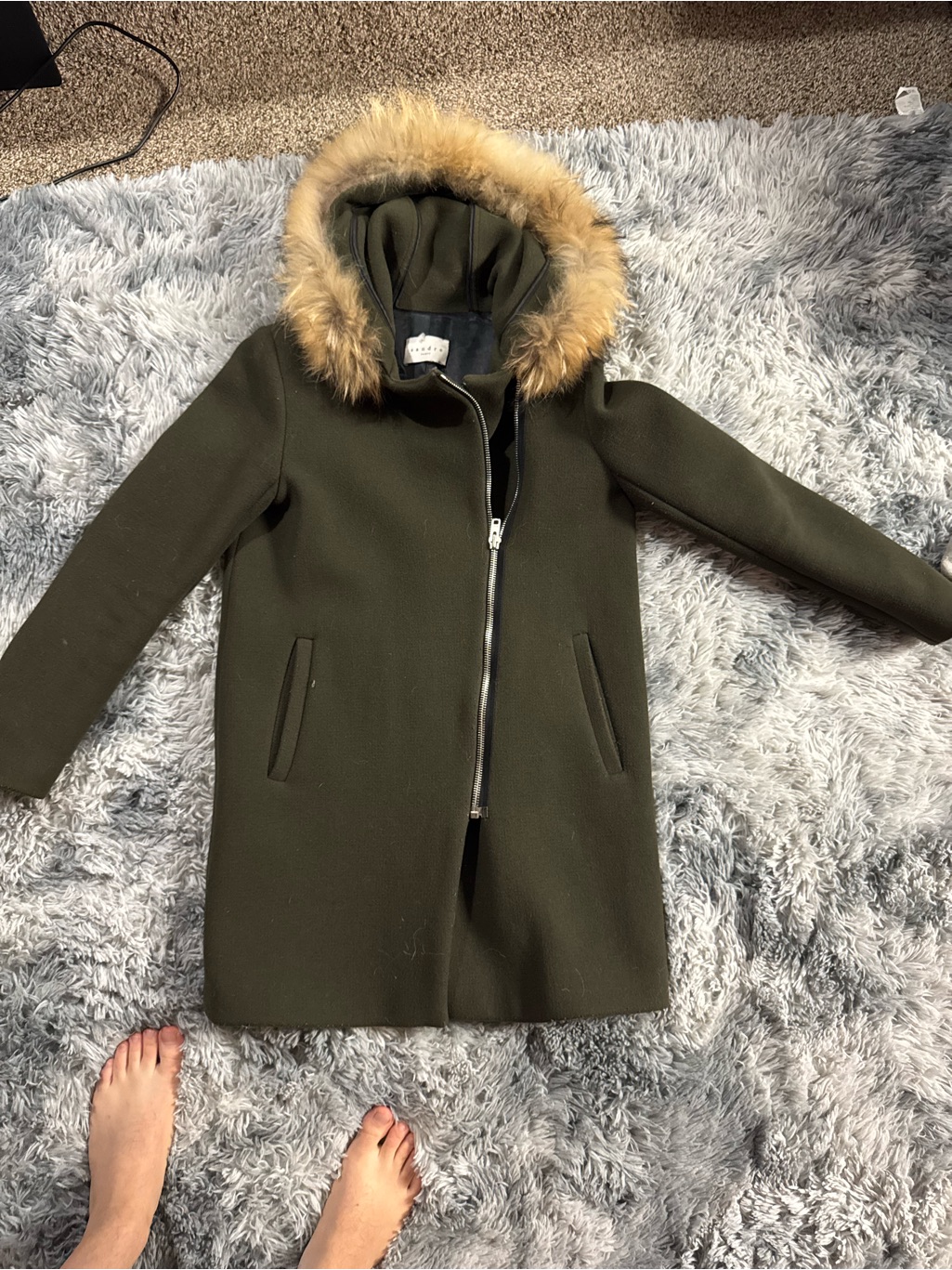 Sandro Will & Fur Green Peacoat